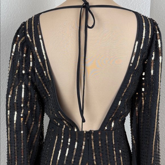 Lulus Always An Event Black and Gold Sequin Beaded Long Sleeve Romper NWOT - Picture 9 of 10